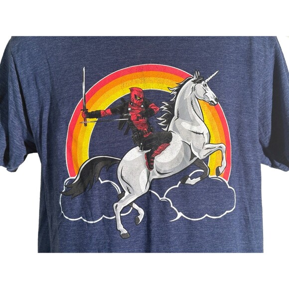 Deadpool T-Shirt Size Large Marvel Comics Unicorn Rainbow Fantasy Comic Tee - Picture 2 of 4